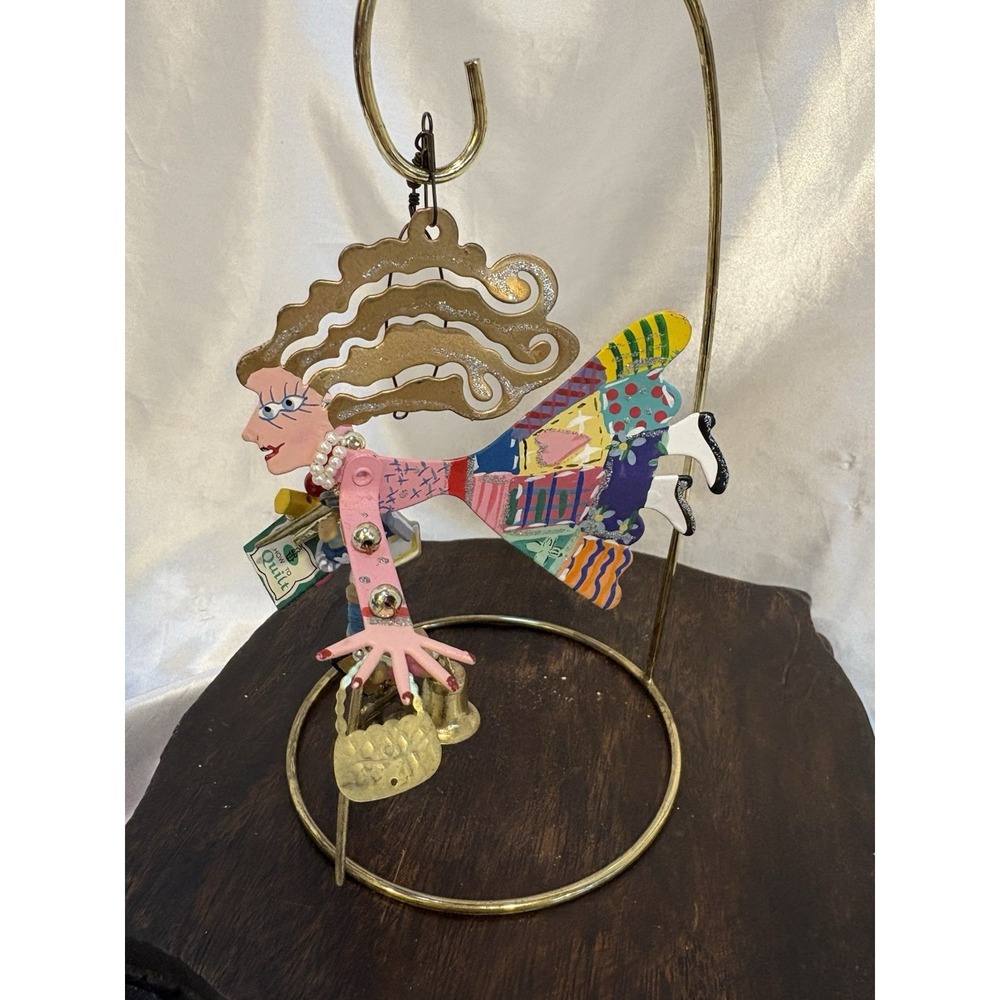 Karen Rossi Silvestri Fanciful Quilter Ornament Signed Hand Painted